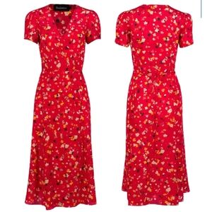 Realisation Par Rouge Fleur Red Floral Silk Wrap Dress